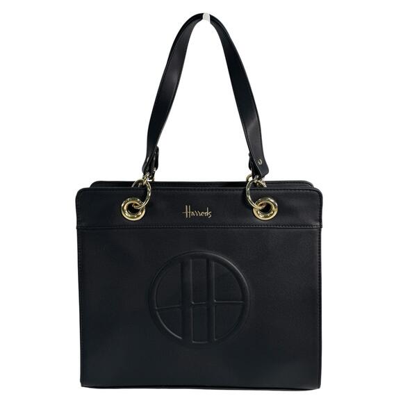Harrods Handbags - HARRODS LONDON Large Black Tote Shoulder Bag Gold Tone Hardware